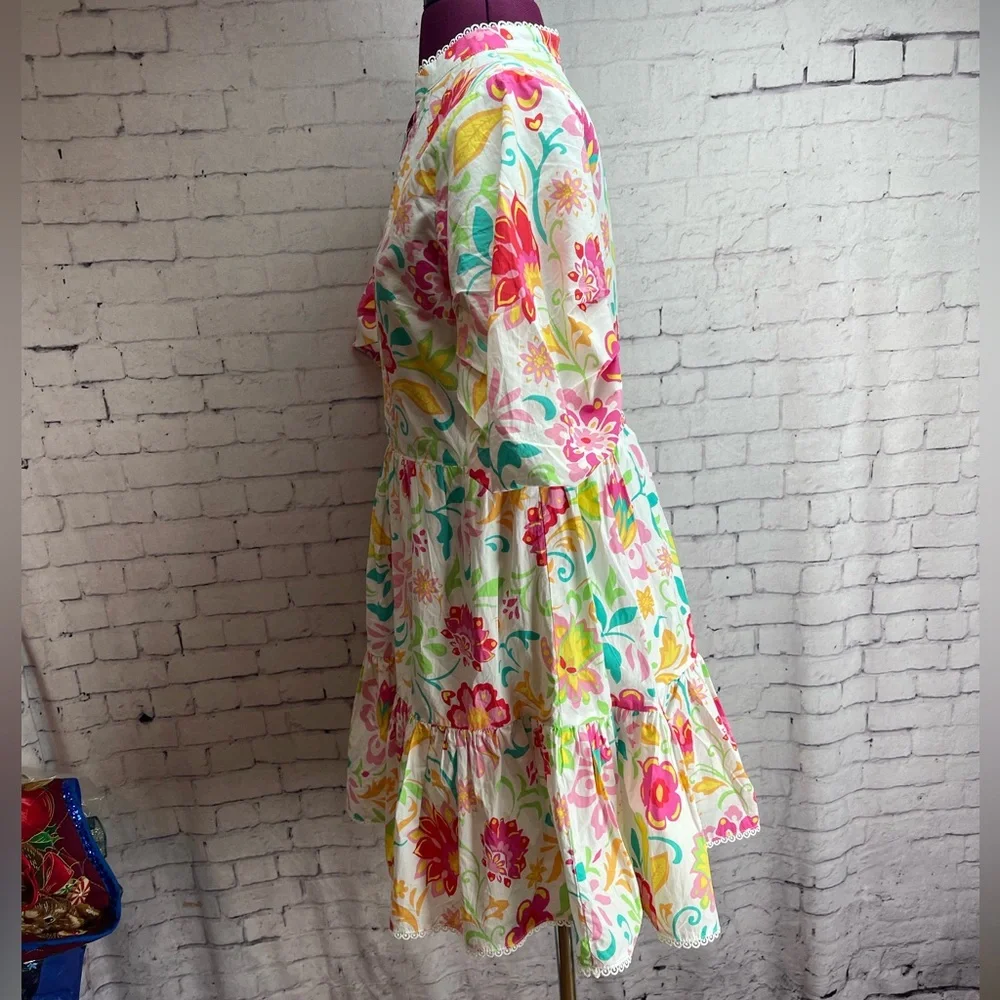 Fate size small puff sleeve tiered mini dress bright floral print